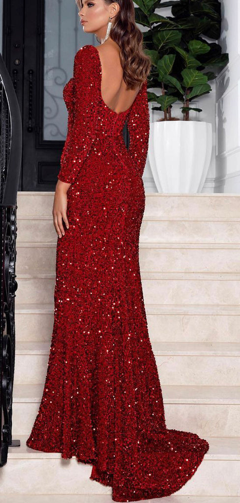 long sleeve red sequin dress
